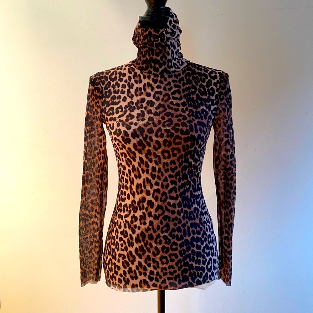Ganni Cheetah Mesh Turtleneck size 34